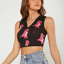 Haute Chaleco Corto Con Patron De Dinosaurios En Sueter