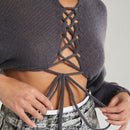 Haute Sueter De Cuello Alto Recortado Con Cordones