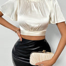 Prive Camisa Corta Solida Con Cuello Alto Y Crop Top