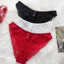 Conjunto De 3 Piezas De Braguitas Con Encaje Triangular Simple Y Romantico Para Mujeres En Color Solido