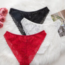 Conjunto De 3 Piezas De Braguitas Con Encaje Triangular Simple Y Romantico Para Mujeres En Color Solido