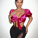 SXY Blusa Recortada Sin Espalda Con Atado Al Frente