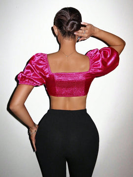 SXY Blusa Recortada Sin Espalda Con Atado Al Frente