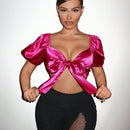 SXY Blusa Recortada Sin Espalda Con Atado Al Frente