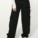Jeans De Mezclilla Con Multiples Bolsillos De Color Solido Casual Para Mujer