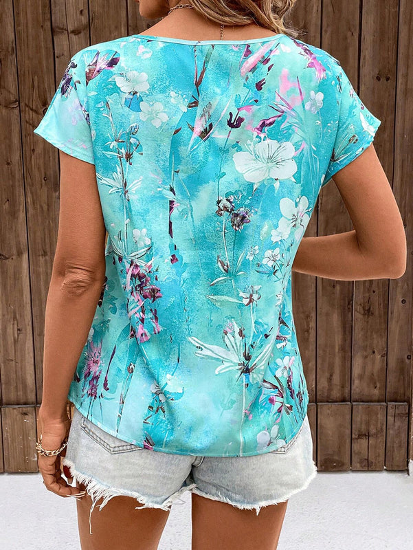 LUNE Camiseta De Cuello Redondo Para Mujer Con Estampado De Flores