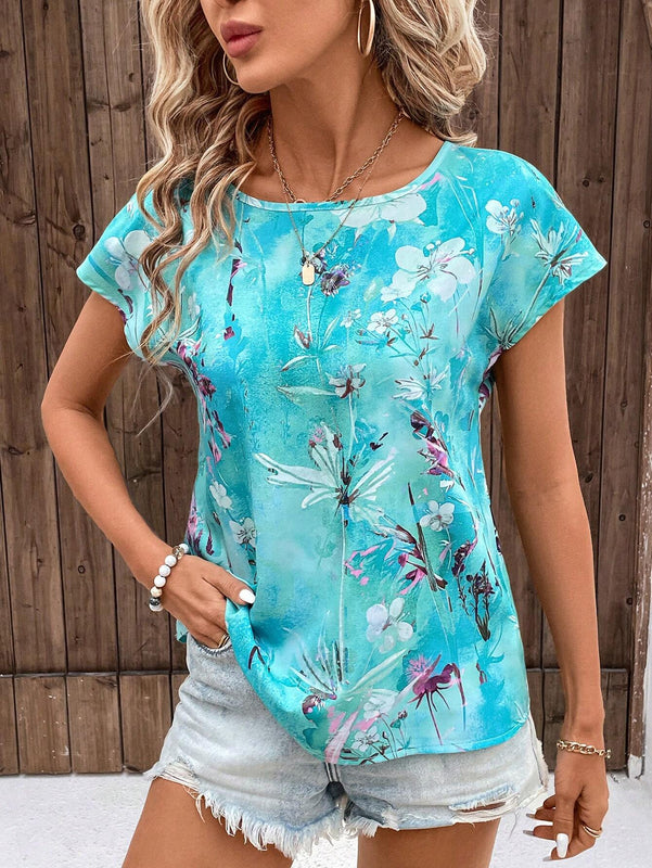 LUNE Camiseta De Cuello Redondo Para Mujer Con Estampado De Flores