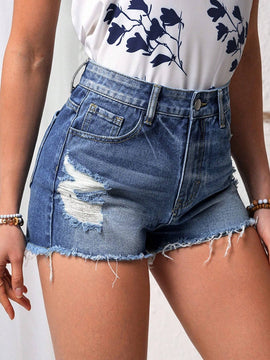 LUNE Shorts De Mezclilla Desgastados Para Mujer Con Borde Deshilachado