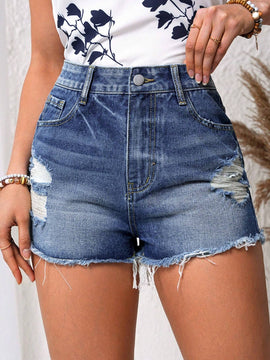 LUNE Shorts De Mezclilla Desgastados Para Mujer Con Borde Deshilachado