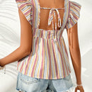 VCAY Blusa De Mujer Con Cuello De Muneca Con Mangas Voladoras, Con Dobladillo Con Volantes Y Rayas Para Vacaciones
