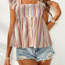 VCAY Blusa De Mujer Con Cuello De Muneca Con Mangas Voladoras, Con Dobladillo Con Volantes Y Rayas Para Vacaciones