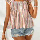 VCAY Blusa De Mujer Con Cuello De Muneca Con Mangas Voladoras, Con Dobladillo Con Volantes Y Rayas Para Vacaciones
