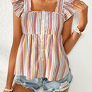 VCAY Blusa De Mujer Con Cuello De Muneca Con Mangas Voladoras, Con Dobladillo Con Volantes Y Rayas Para Vacaciones