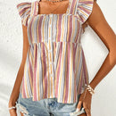 VCAY Blusa De Mujer Con Cuello De Muneca Con Mangas Voladoras, Con Dobladillo Con Volantes Y Rayas Para Vacaciones
