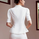 MOTF PREMIUM Blusa De Manga Abullonada Con Cuello En Ojal De Mujer Tejida