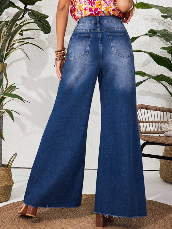 VCAY Pantalones De Mezclilla De Cintura Alta Y Pierna Ancha Para Mujer