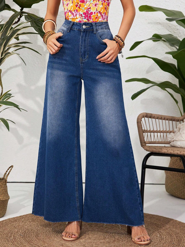 VCAY Pantalones De Mezclilla De Cintura Alta Y Pierna Ancha Para Mujer