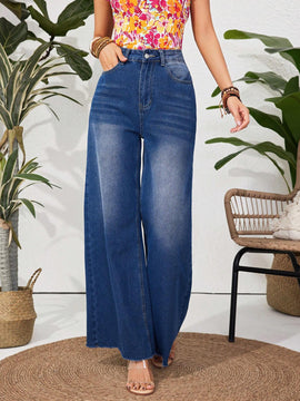 VCAY Pantalones De Mezclilla De Cintura Alta Y Pierna Ancha Para Mujer
