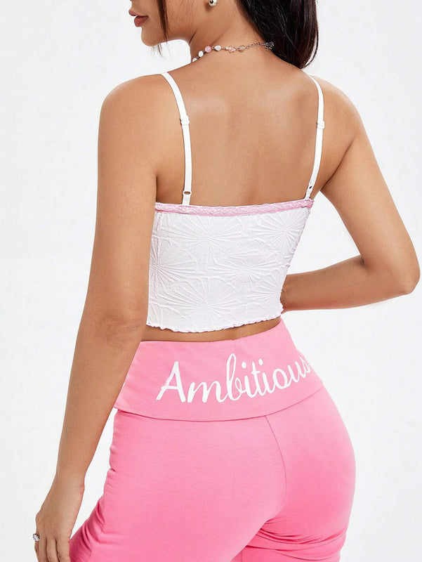 Qutie Top Corto De Tirantes De Encaje Con Contraste De Color Y Tetura, De Estilo Y2k Para Mujer, Para El Verano