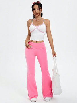 Qutie Top Corto De Tirantes De Encaje Con Contraste De Color Y Tetura, De Estilo Y2k Para Mujer, Para El Verano