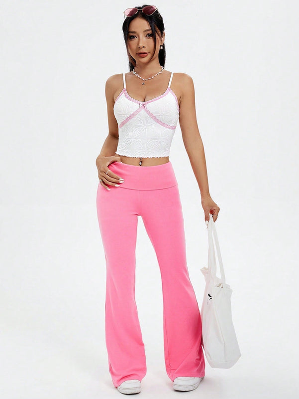 Qutie Top Corto De Tirantes De Encaje Con Contraste De Color Y Tetura, De Estilo Y2k Para Mujer, Para El Verano