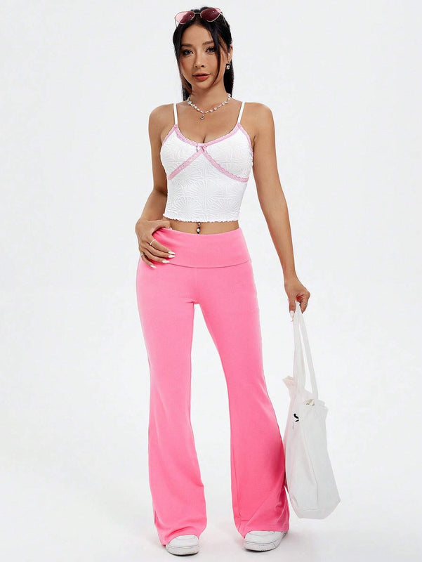Qutie Top Corto De Tirantes De Encaje Con Contraste De Color Y Tetura, De Estilo Y2k Para Mujer, Para El Verano