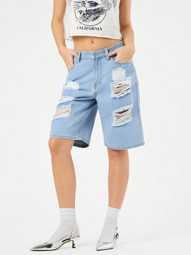 Forever 21 Pantalones Cortos De Mezclilla Desgastados Para Mujer