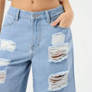 Forever 21 Pantalones Cortos De Mezclilla Desgastados Para Mujer
