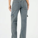 Forever 21 Jeans De Pierna Ancha Para Mujer Inspirados En Cargamento, Con Acabado Desgastado Y Varios Bolsillos De Utilidad