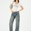 Forever 21 Jeans De Pierna Ancha Para Mujer Inspirados En Cargamento, Con Acabado Desgastado Y Varios Bolsillos De Utilidad