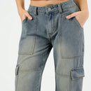 Forever 21 Jeans De Pierna Ancha Para Mujer Inspirados En Cargamento, Con Acabado Desgastado Y Varios Bolsillos De Utilidad