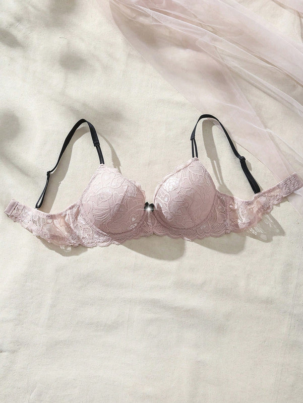 Sosten de encaje comodo para mujer con detalle de lazo y aros