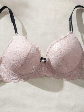 Sosten de encaje comodo para mujer con detalle de lazo y aros