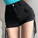 DAZY Pantalones Cortos Vaqueros Para Mujeres Con Detalle De Cordon Y Ojales