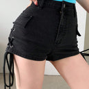 DAZY Pantalones Cortos Vaqueros Para Mujeres Con Detalle De Cordon Y Ojales