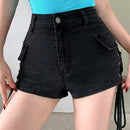DAZY Pantalones Cortos Vaqueros Para Mujeres Con Detalle De Cordon Y Ojales