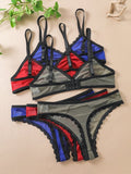 Conjunto De Ropa Interior Con Ribete De Encaje Para Mujer De 6 Piezas/juego