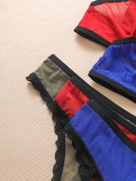 Conjunto De Ropa Interior Con Ribete De Encaje Para Mujer De 6 Piezas/juego