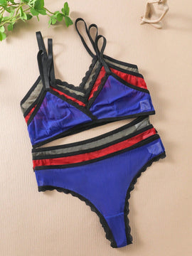 Conjunto De Ropa Interior Con Ribete De Encaje Para Mujer De 6 Piezas/juego