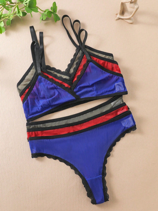 Conjunto De Ropa Interior Con Ribete De Encaje Para Mujer De 6 Piezas/juego