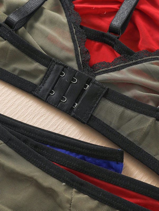 Conjunto De Ropa Interior Con Ribete De Encaje Para Mujer De 6 Piezas/juego