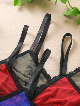 Conjunto De Ropa Interior Con Ribete De Encaje Para Mujer De 6 Piezas/juego