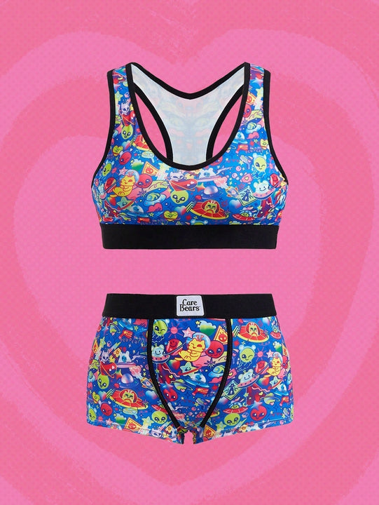 ROMWE X Care Bears Conjunto De Ropa Interior Impresos Con Alienigena Y Nave Espacial Con Almohadilla Desmontable