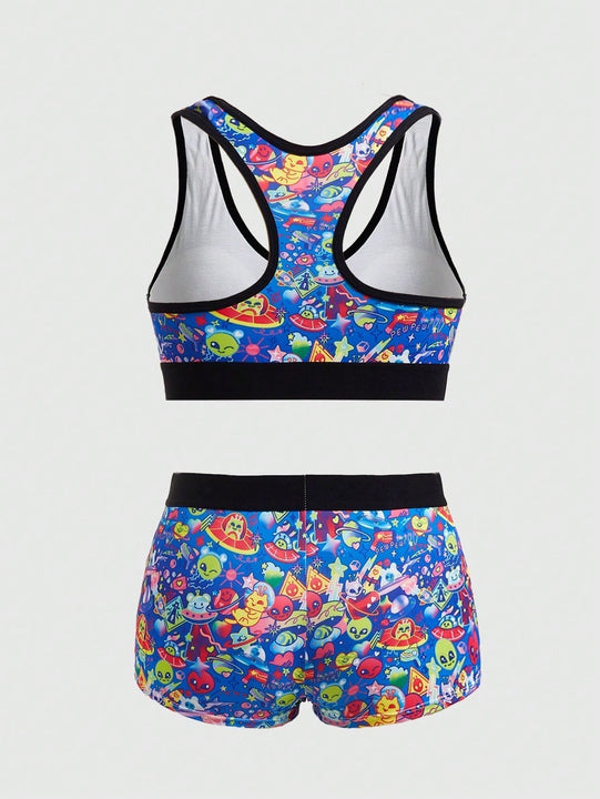 ROMWE X Care Bears Conjunto De Ropa Interior Impresos Con Alienigena Y Nave Espacial Con Almohadilla Desmontable