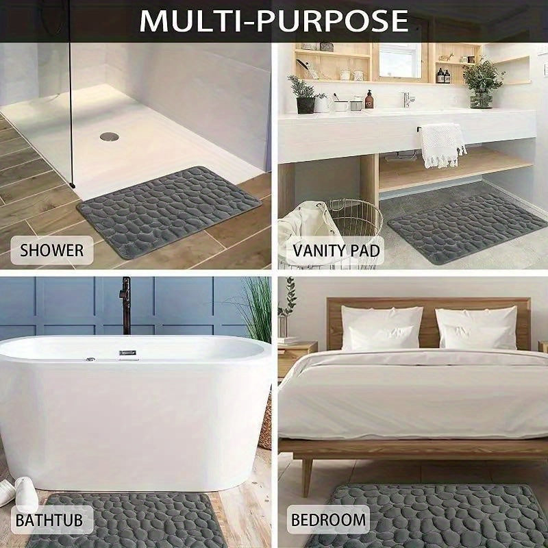 1 ud Alfombra de Baño de Espuma de Memoria con Relieve de Piedra de Felpa - Ultra Suave, Absorbente Rápido de Agua, Lavable, Antideslizante e Hipoalergénica - Perfecta para Baño, Ducha y Bañera - Sin Fragancia y Fácil de Limpiar
