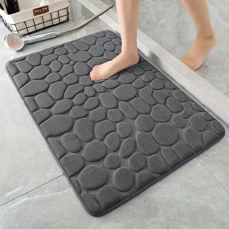 1 ud Alfombra de Baño de Espuma de Memoria con Relieve de Piedra de Felpa - Ultra Suave, Absorbente Rápido de Agua, Lavable, Antideslizante e Hipoalergénica - Perfecta para Baño, Ducha y Bañera - Sin Fragancia y Fácil de Limpiar