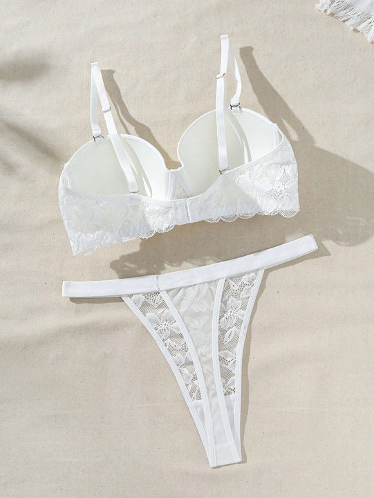 Conjunto De Lenceria Femenina De Encaje De Color Solido