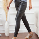 LUNE Pantalones ajustados para mujer con cremallera y bolsillos de piel sintetica de unicolor