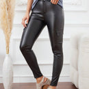 LUNE Pantalones ajustados para mujer con cremallera y bolsillos de piel sintetica de unicolor