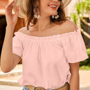VCAY Blusa Con Borde De Volantes Y Hombros Descubiertos De Color Liso Para Mujer